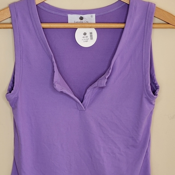 NWT Everyday Chic Boutique | Purple Split Neck Bodysuit Tank Size Large - Picture 2 of 5